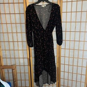 Lovestitch Black and Red Floral Long Sleeve Dress